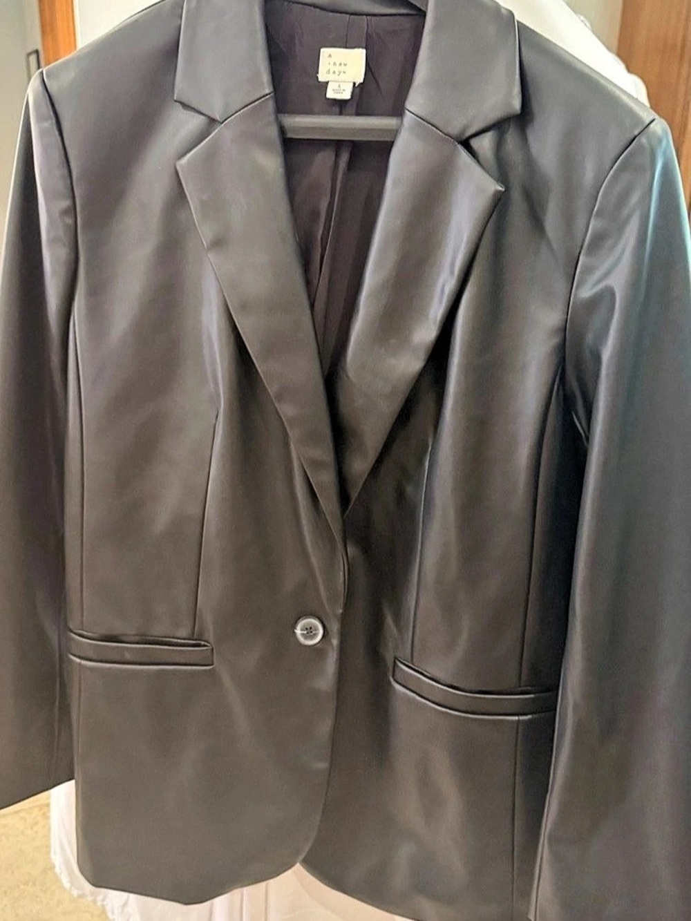 A New Day Relaxed Fit Faux-Leather Blazer Black Large